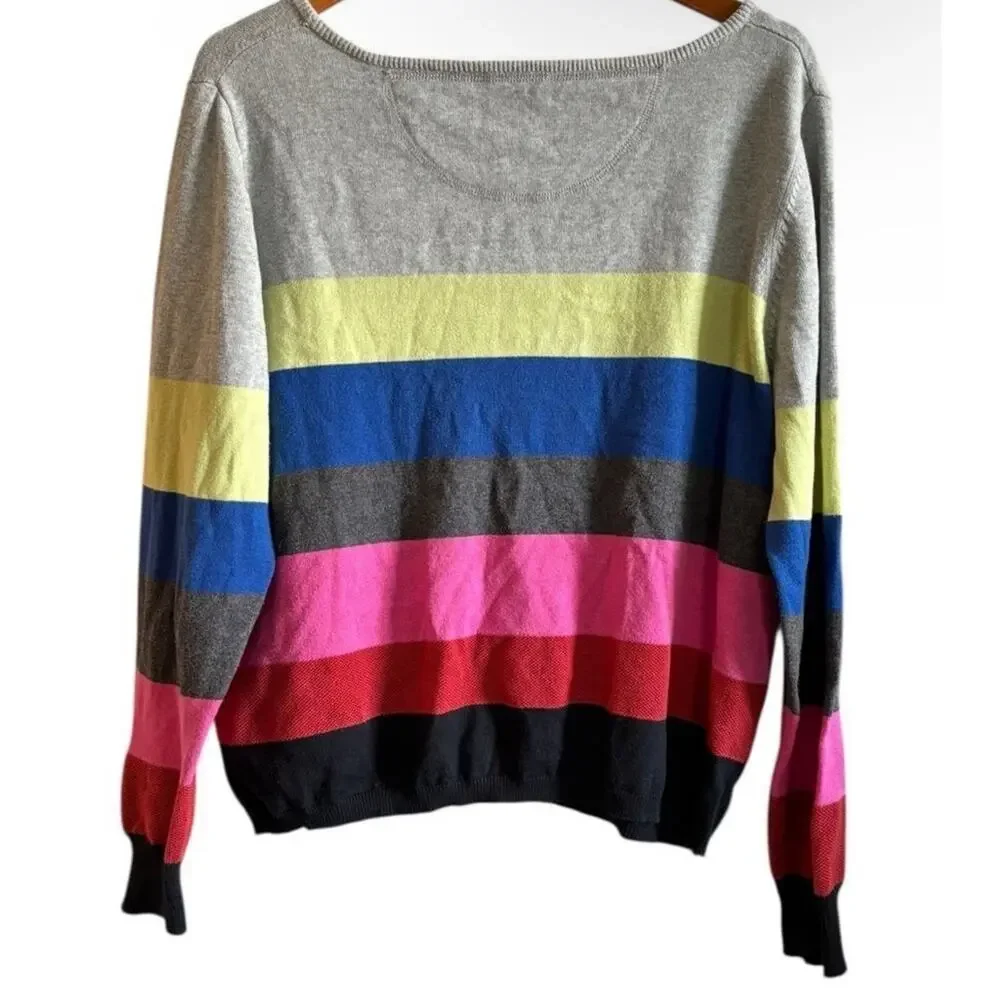 Lisa Todd Colorblock Cashmere Blend Sweater Gray Pink Blue Stripe Pullover M